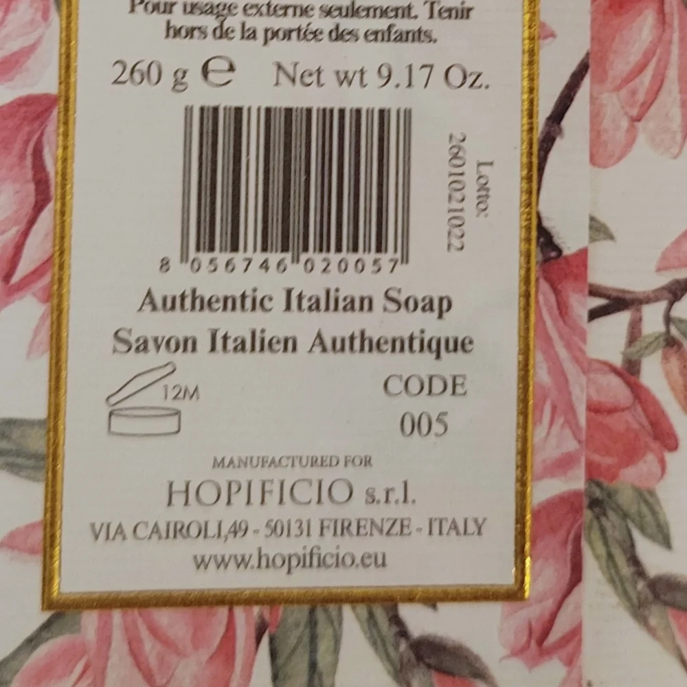 FREE* Hopificio Magnolia blossom triple milled soap bar 260g